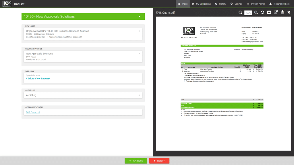 OneList Document View