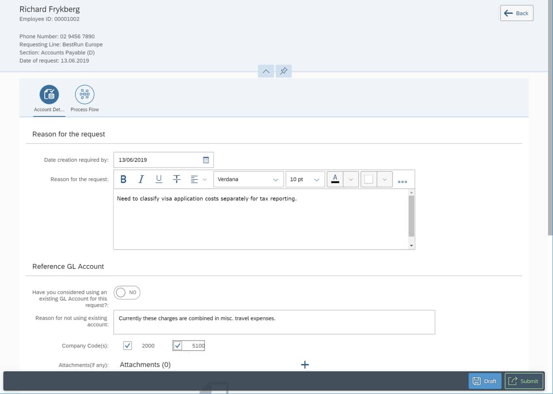Finance Master Data Request