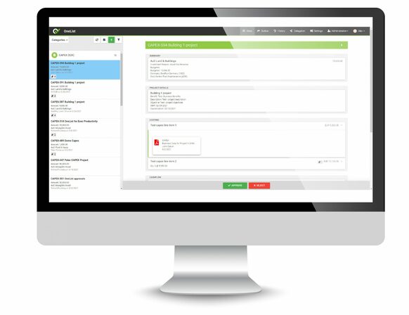 OneList screenshot of Line-level and history attachments