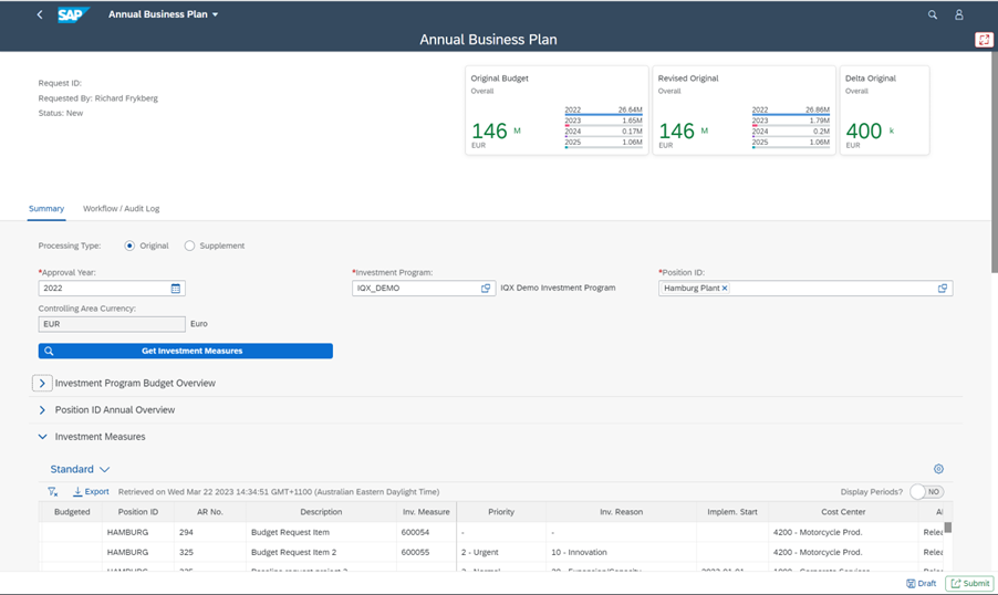 Capital Budget Management Application in SAP Fiori for Capital Expenditure Requests