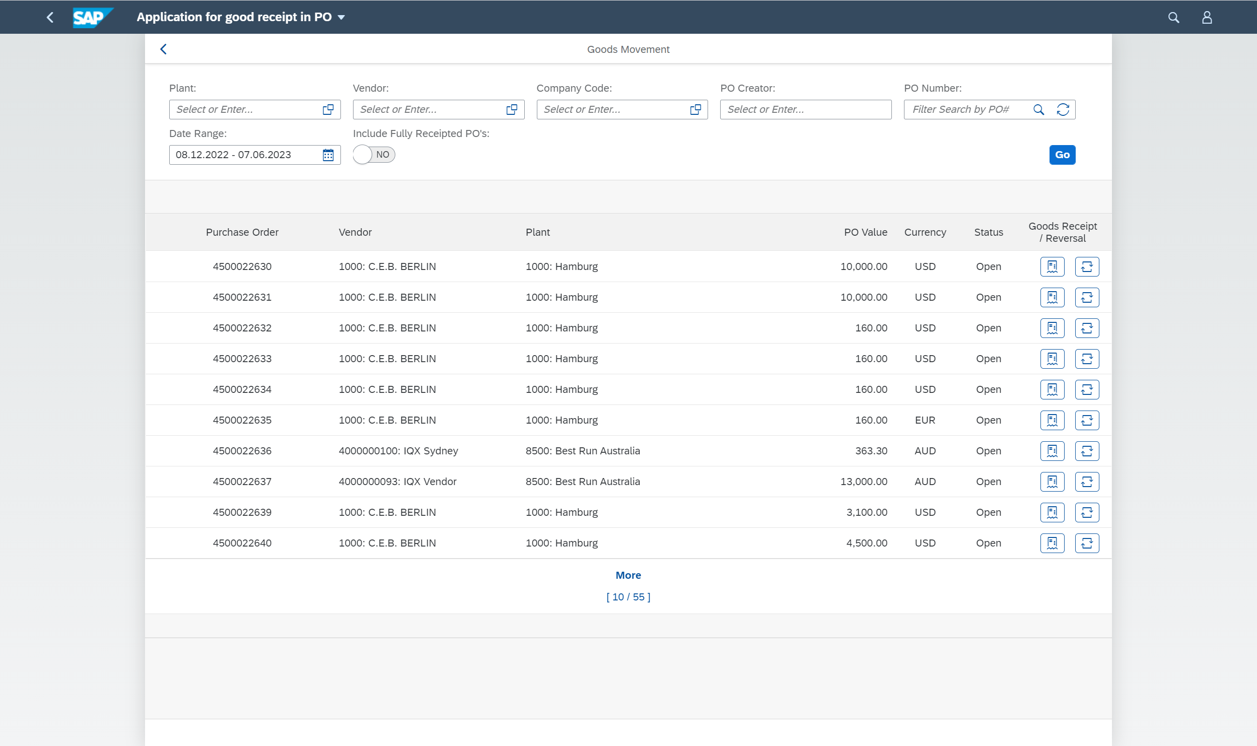 Goods Receipt and Service Entry SAP Fiori Applications - Project Procurement