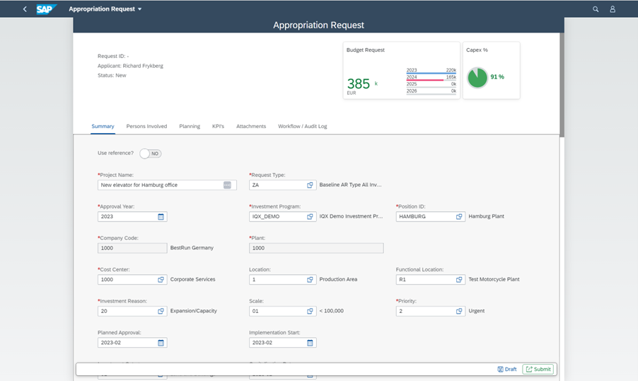 Appropriation Request SAP Fiori App