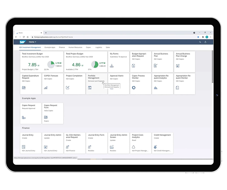 IQX CapEx Fiori Apps launch pad
