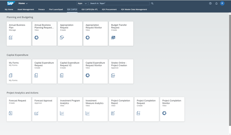 IQX CAPEX baseline Fiori Apps for SAP ECC & S4HANA