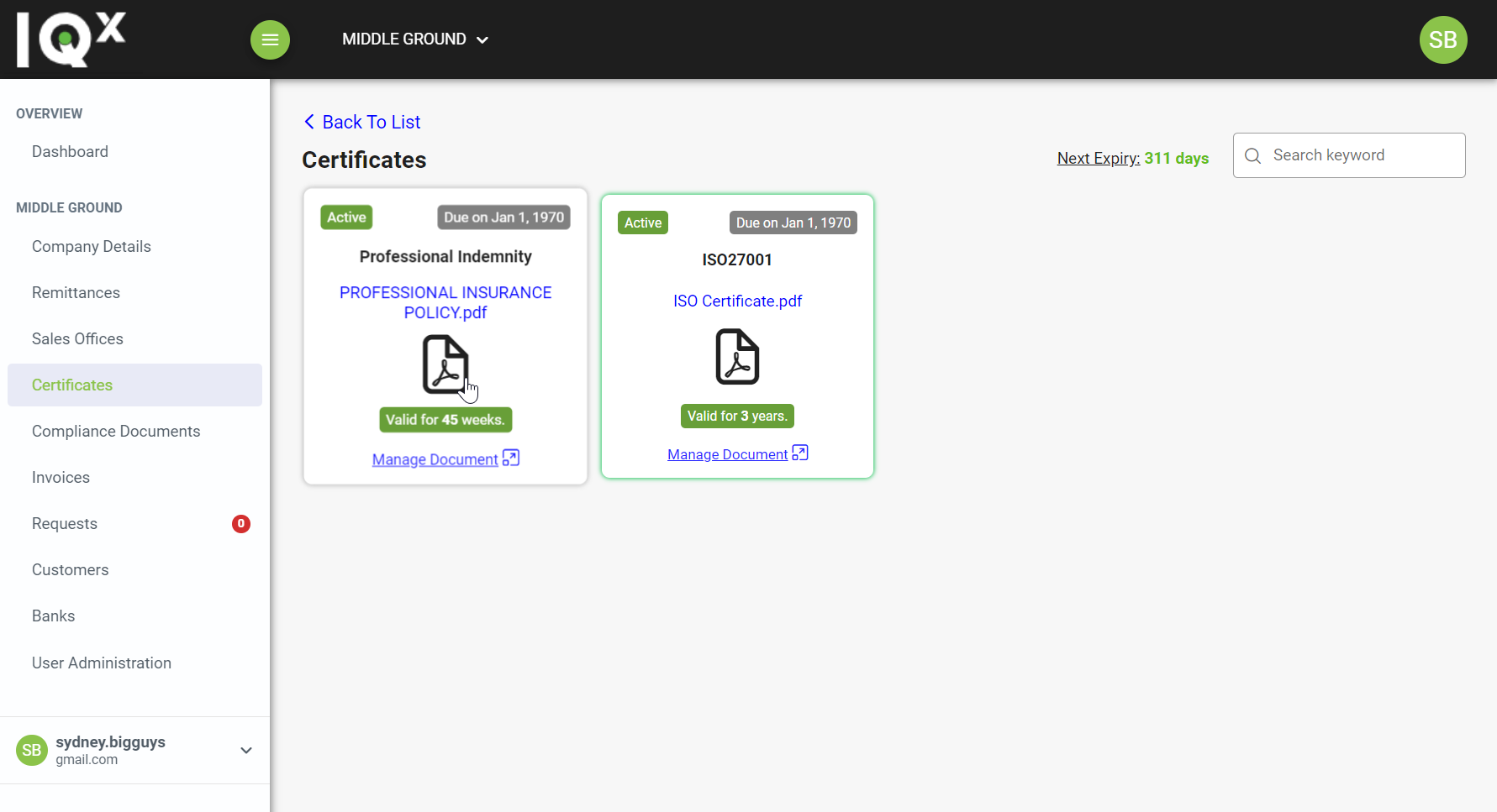 View a list of certificates in Vendor Portal